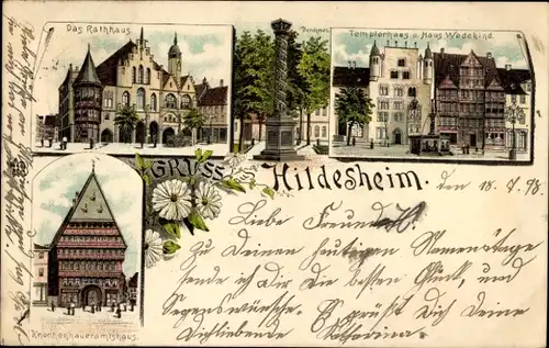 Litho Hildesheim Niedersachsen, Rathaus, Denkmal, Templerhaus, Haus Wedekind, Knochenhaueramtshaus