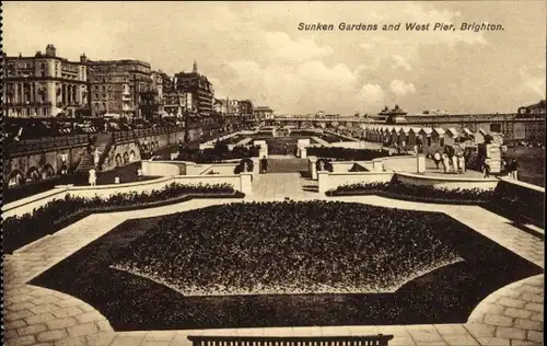 AK Brighton East Sussex England, Sunken Gardens und West Pier