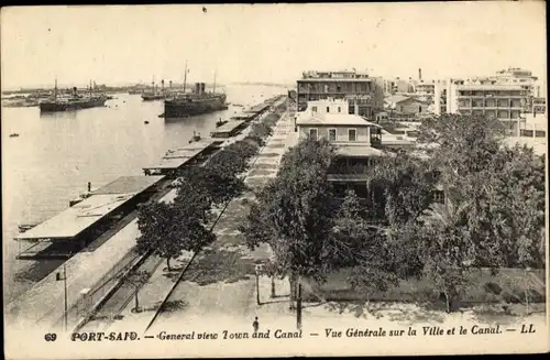 Ak Port Said Algerien, General View Town and Canal