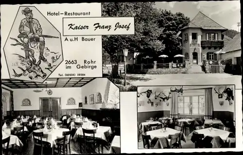 Ak Rohr im Gebirge im Burgenland, Hotel Restaurant Kaiser Franz Josef, Speiseraum