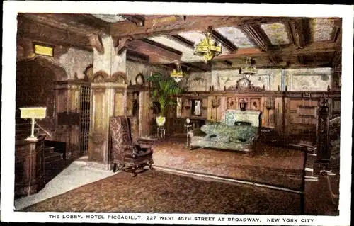 Ak New York City USA, Hotel Piccadilly, Lobby