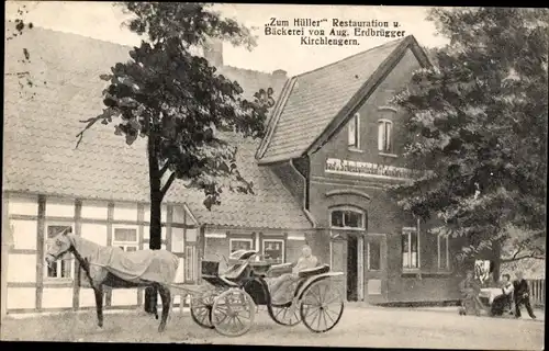 Ak Kirchlengern Ostwestfalen, Zum Hüller, Restauration und Bäckerei Aug. Erdbrügger, Kutsche