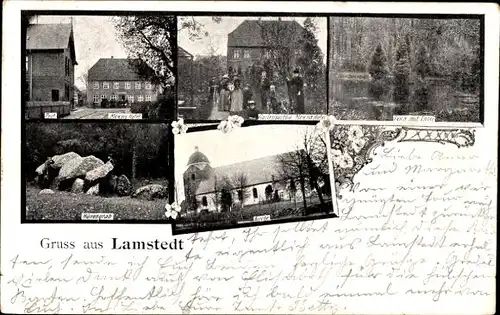 Ak Lamstedt in Niedersachsen, Post, Kirche, Hünengrab