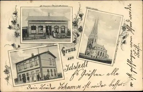 Ak Idstedt Schleswig Holstein, P. Jessen's Geschäftshaus, Kirche, Meierei