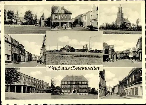 Ak Baesweiler NRW, Teilansichten, Rathaus, Zeche, Kirche, Straßenpartien