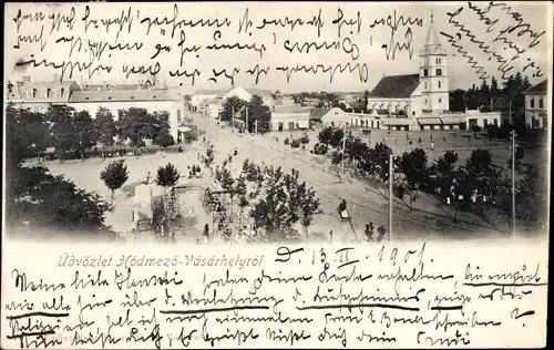 Ak Hódmezővásárhely Neumarkt Theiß Ungarn, Totalansicht, Marktplatz, Kirche