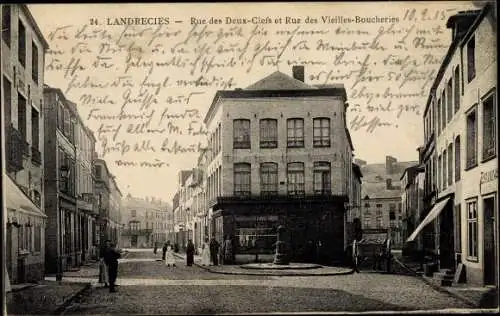 Ak Landrecies Nord, Rue des Deux Clefs et Rue des Vieilles Boucheries