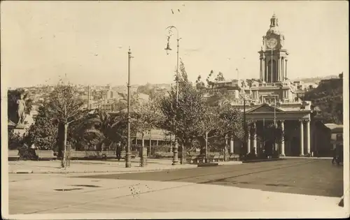 Ak Valparaíso Chile, Plaza Victoria, Platz, Turmuhr, Denkmal