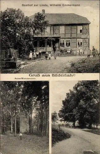 Ak Bilderlahe Seesen in Niedersachsen, Gasthof zur Linde, Inh. Wilhelm Emmermann, Ruine Wohldenstein