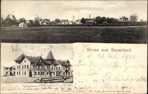 Ak Sauerlach in Oberbayern, Totalansicht, Restauration