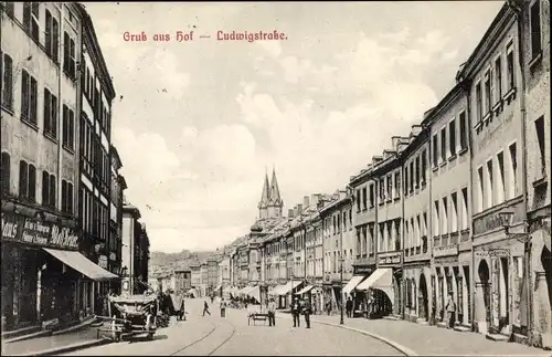 Ak Hof an der Saale Oberfranken Bayern, Ludwigstraße, Straßenpartie