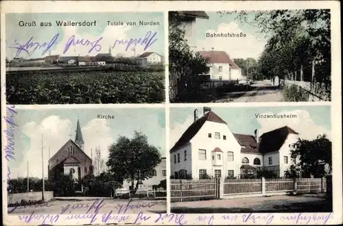 Ak Wallersdorf Niederbayern, Bahnhofstraße, Kirche, Vinzentiusheim