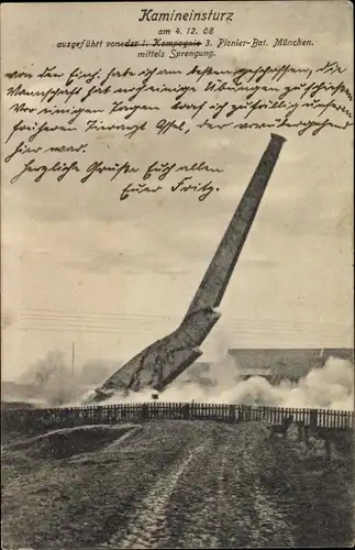 Ak München Bayern, Kamineinsturz am 04.12.1908, 1. Komp 3. Pionier Batl München, Sprengung