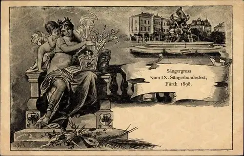 Ganzsachen Ak Fürth in Mittelfranken Bayern, IX. Sängerbundesfest 1898