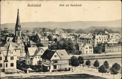 Ak Rudolstadt in Thüringen, Teilansicht der Ortschaft, Kirchturm