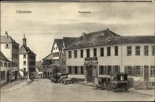 Künstler Ak Uffenheim in Mittelfranken Bayern, Poststraße, Hotel Post