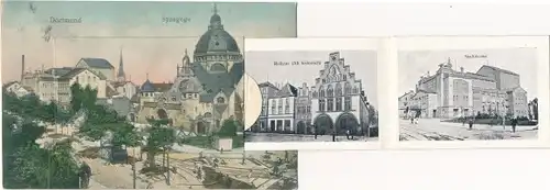 Judaika Leporello Ak Dortmund im Ruhrgebiet, Synagoge, Rathaus, Stadttheater, Hauptpostamt