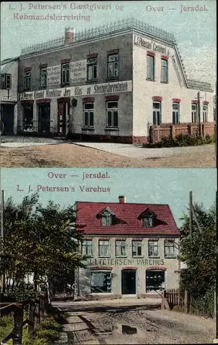 Ak Over Jerstal Dänemark, L. J. Petersen's Varehus, Gaestgiveri og Robmandsforretning