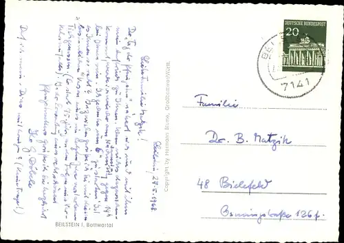 Ak Beilstein im Bottwartal, Panorama vom Ort, Gedicht von Hermann Blume