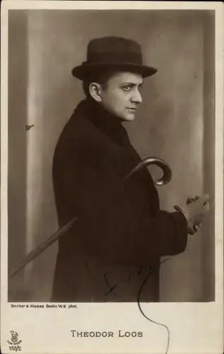 Ak Schauspieler Theodor Loos, Portrait, Hut, RPH 155 2, Autogramm