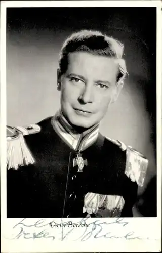 Ak Schauspieler Dieter Borsche, Portrait, Autogramm,  Uniform, Epauletten, Ordensspange,