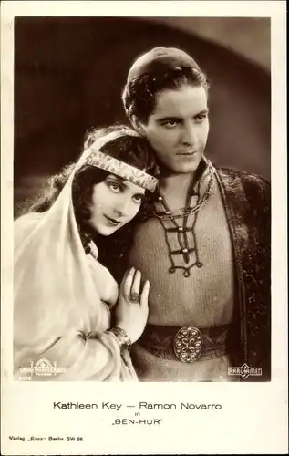 Ak Schauspielerin Kathleen Key, Schauspieler Ramon Novarro, Portrait, Ben-Hur