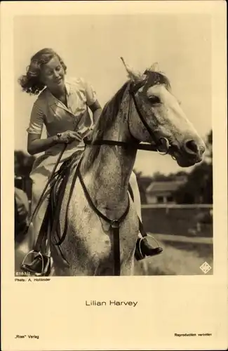 Ak Schauspielerin Lilian Harvey, Portrait, Pferd