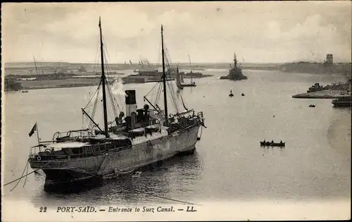 Ak Port Said Ägypten, Eingang zum Suezkanal, Dampfer
