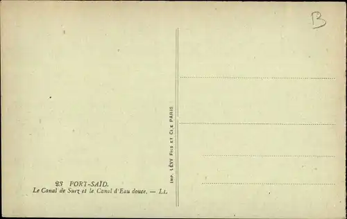 Ak Port Said Ägypten, Suez- und Süßwasserkanäle mit 14 Meilen