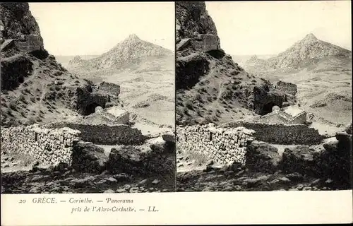 Stereo Ak Korinth Griechenland, Panorama aufgenommen von Akvo Korinth