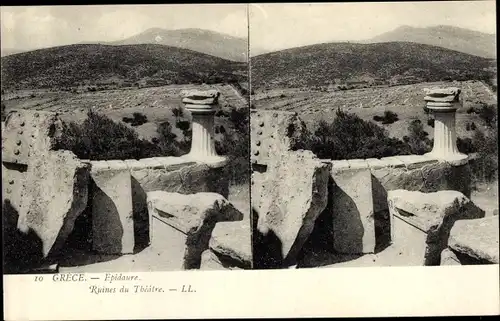 Stereo Ak Epidaurus Griechenland, Ruinen des Theaters