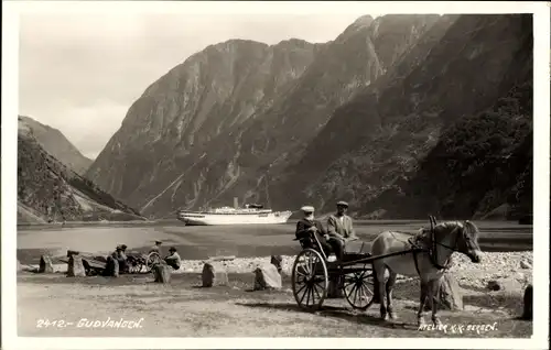 Ak Gudvangen Norwegen, Nærøyfjord, Schiff, Pferdegespann