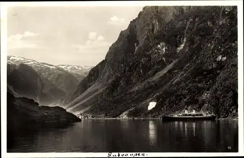 Ak Gudvangen Norwegen, Panorama, Dampfer