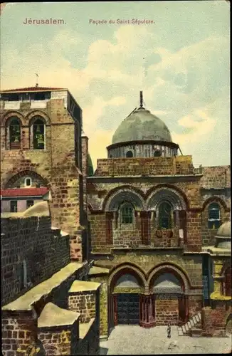 AK Jerusalem Israel, Fassade des Heiligen Grabes