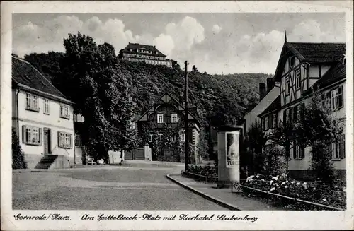 Ak Gernrode Quedlinburg im Harz, Am Spittelteichplatz mit Kurhotel Stubenberg