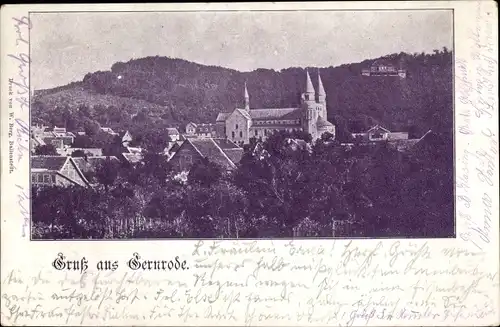 Ak Gernrode Quedlinburg im Harz, Totalansicht des Ortes, Kirche