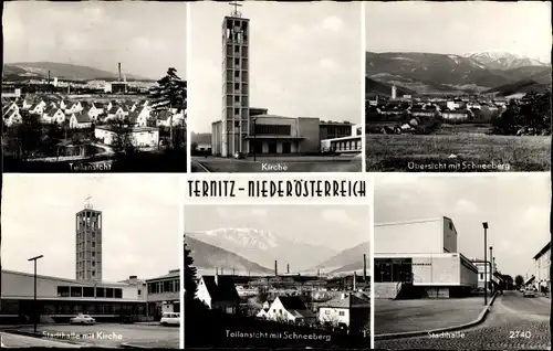 Ak Ternitz Niederösterreich, Stadthalle, Kirche, Schneeberg
