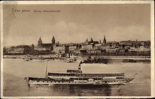 Ak Mainz am Rhein, Gesamtansicht, Dampfschiff