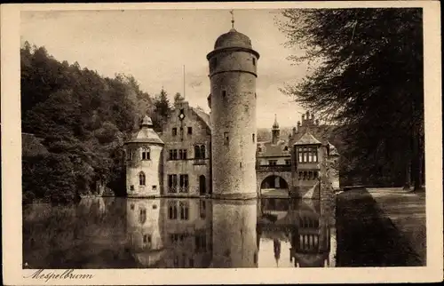 Ak Mespelbrunn im Spessart Unterfranken, Schloss, Blick vom Wasser