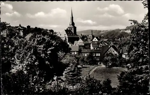 Ak Langenberg Velbert im Rheinland, Blick von der Klippe, Fachwerkhaus, Kirche