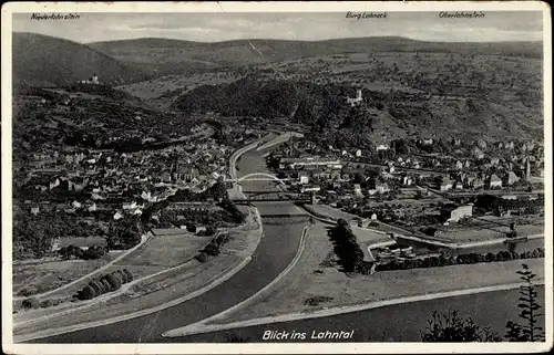Ak Lahnstein am Rhein, Lahntal, Panorama, Oberlahnstein, Burg Lahneck, Niederlahnstein