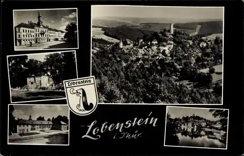 Ak Bad Lobenstein in Thüringen, Wappen, Ortsansicht, Schloss, Panorama