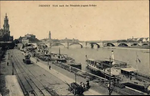 Ak Dresden Altstadt, Friedrich-August-Brücke, Dampfer