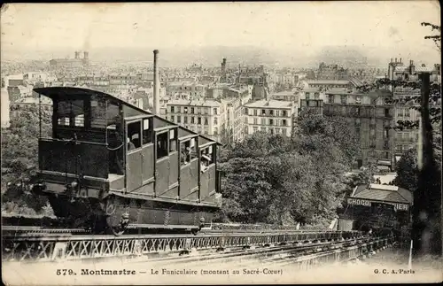 Ak Paris XVIII. Montmartre, Standseilbahn, hinauf zur Sacre Coeur