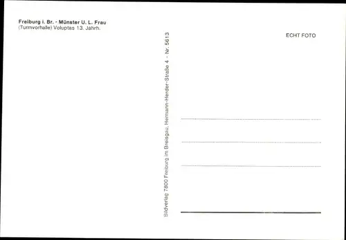 Ak Freiburg im Breisgau, Münster U.L.Frau, Turmvorhalle, Voluptas, 13. Jahrhundert