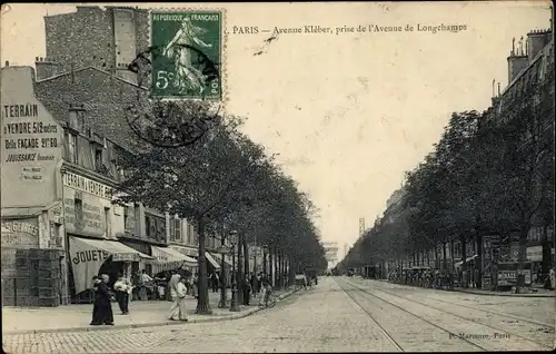 Ak Paris XVIe Passy, Avenue Kleber, aufgenommen von der Avenue de Longchamps