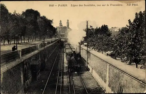 Ak Paris XVI, Ligne des Invalides, Blick auf den Trocadéro