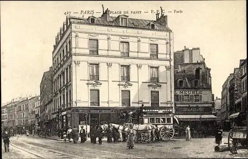 Ak Paris XVI. Passy, Place de Passy, Café