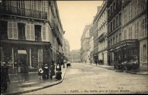 Ak Paris XVIe Passy, Rue Galilée, aufgenommen von der Avenue Marceau