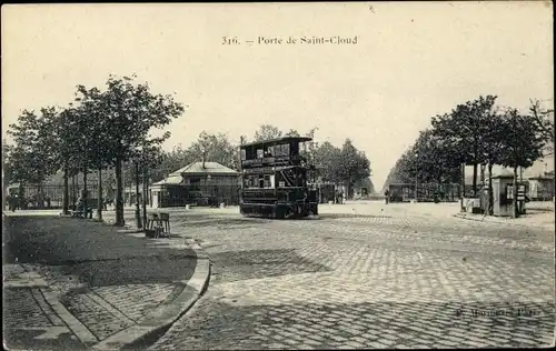 Ak Paris XVI. Passy, Porte de Saint Cloud, Straßenbahn